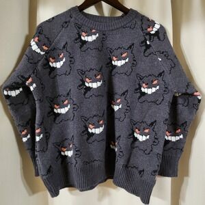 Gengar Pokemon Kawaii Harajuku Crew Neck Knit Sweater Womens Small Heavy Gray